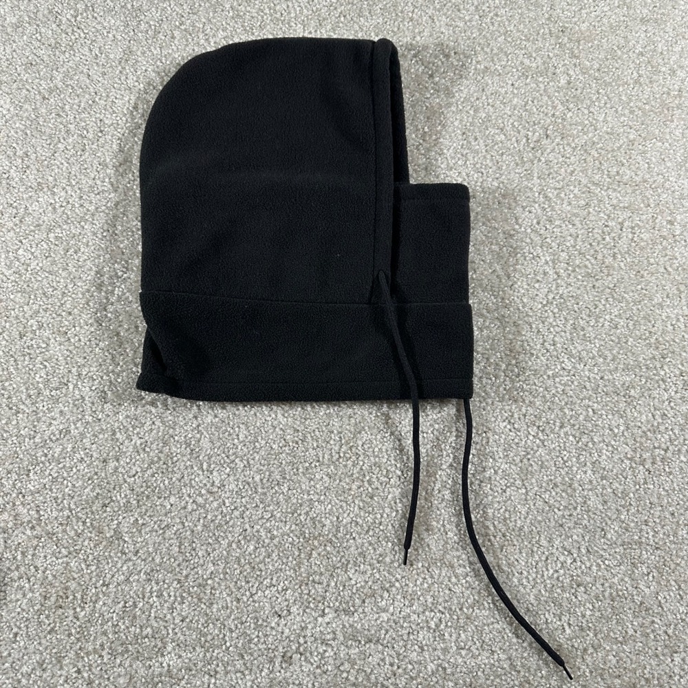 Black‎ Fleece Balaclava Hood Adjustable Drawstring Neck Warmer Winter Face Mask